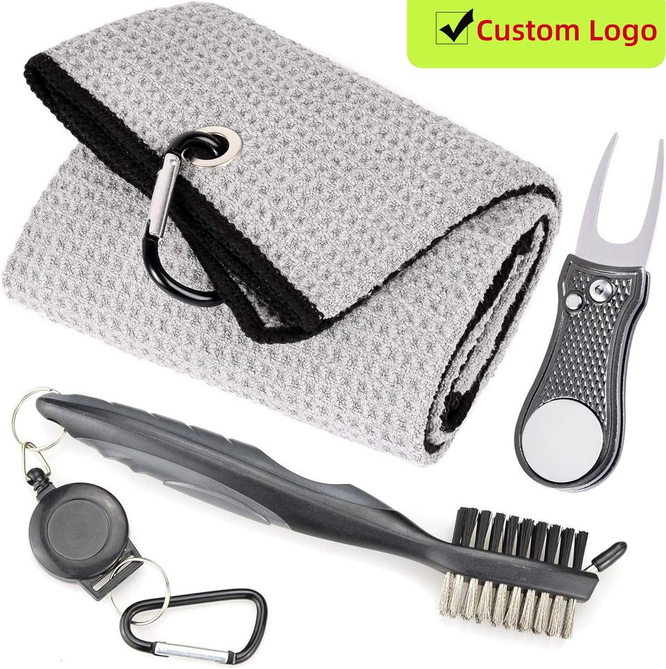 3-Piece Cleaning Kit (Towel + Brush + Divot Tool) — 3 Putt Society golf accessories
